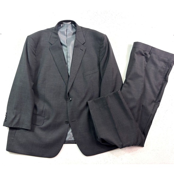 Profilo Uomo 48S 45x29 Charcoal 2pc Pant Suit 100% Wool Pleated Two Button